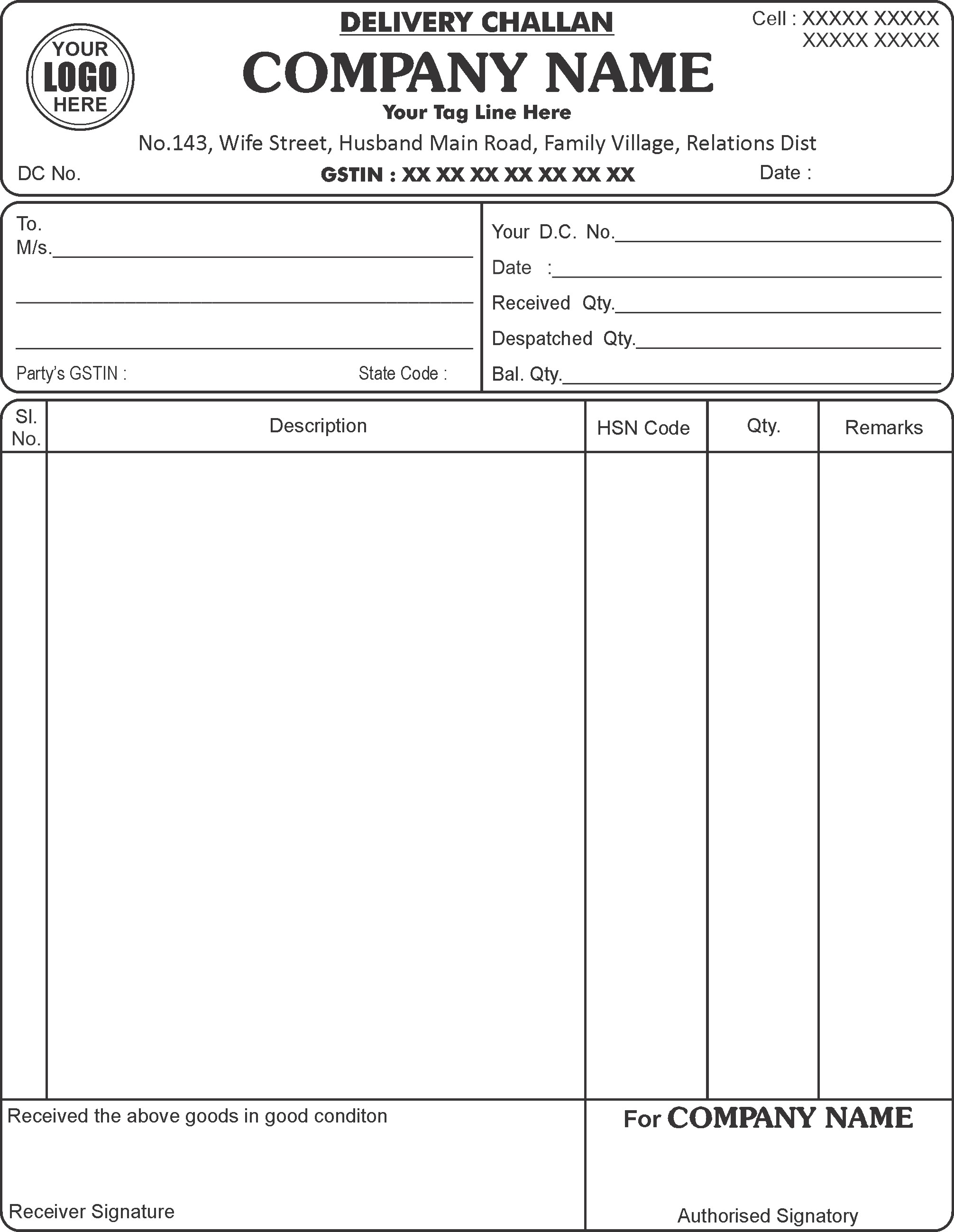 Business Delivery Challan 1 by 5 Size